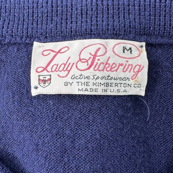 Vtg 60s Lady Pickering Golf Blue Sweater V Neck “Aspen Club” Retro Preppy M USA - Picture 5 of 8